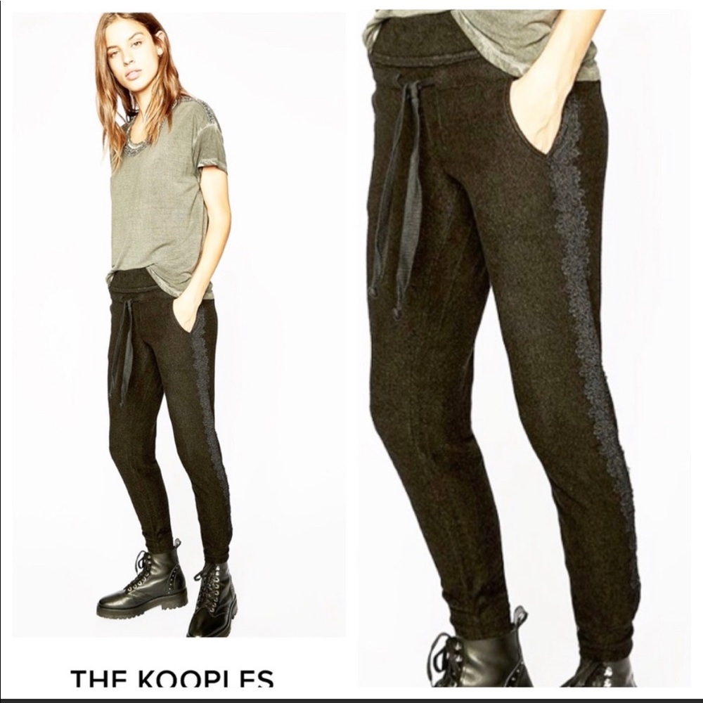 NWT! THE KOOPLES Black Lace Sweet Fleece Joggers